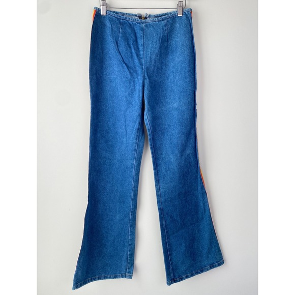 Vintage Womens 70s Flare Jeans M Blue Rainbow LA Connection‎ USA Hippie Rare